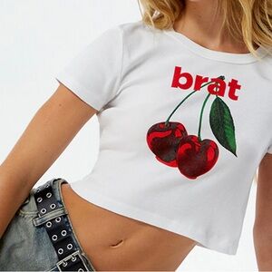 White Crop Top with Cherry Print